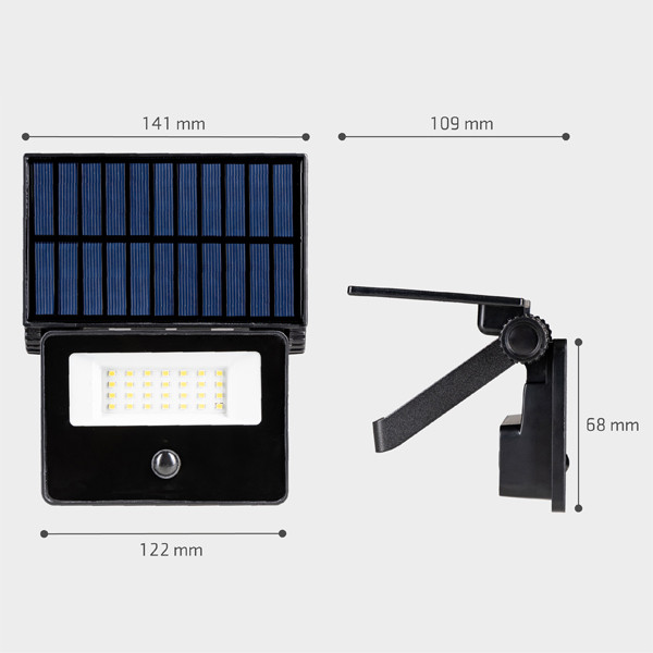 123led Solar schijnwerper met sensor | 4000K | IP54 | Zwart | 4.4W  LDR06799 - 6