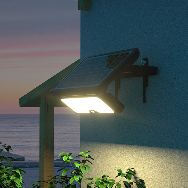 123led Solar schijnwerper met sensor | Kawasaki | 3000K | IP65 | Zwart | 10W  LDR08581 - 7