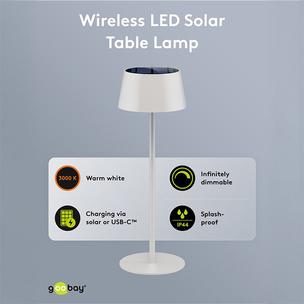 123led Solar tafellamp | 3000K | Dimbaar | IP44 | 2W | Wit  LDR09443 - 4