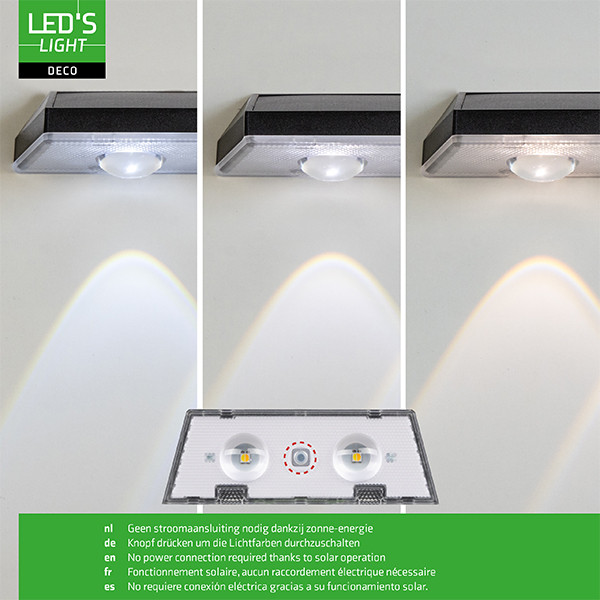 Solar wandlamp met sensor | 3000K-4000K-6500K | IP44 | Zwart | 2 stuks LDR06843 - 4