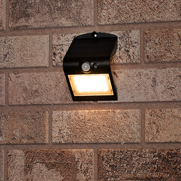 Solar wandlamp met sensor | Zwart | 3000K | 123led 123led.nl