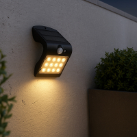 123led Solar wandlamp met sensor | Osaka | 3000K | IP65 | Zwart | 1.5W  LDR08574