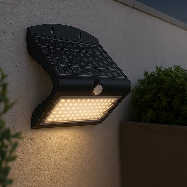 123led Solar wandlamp met sensor | Tokyo | 3000K | IP65 |  Zwart | 8W  LDR08578 - 1