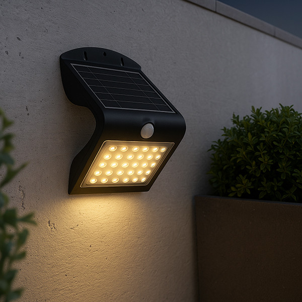 123led Solar wandlamp met sensor | Yokohama | 3000K | IP65 | Zwart | 4W  LDR08576 - 1