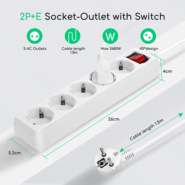 123led Stekkerdoos 5-voudig met schakelaar | 1.5 meter | Wit  LDR06450 - 3