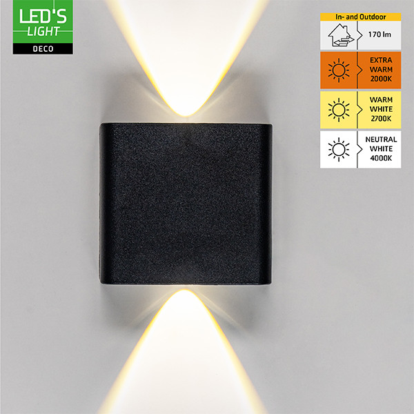 Wandlamp buiten | Up & Down | 2000K-2700K-4000K | IP65 | 2W | Zwart LDR06830 - 2