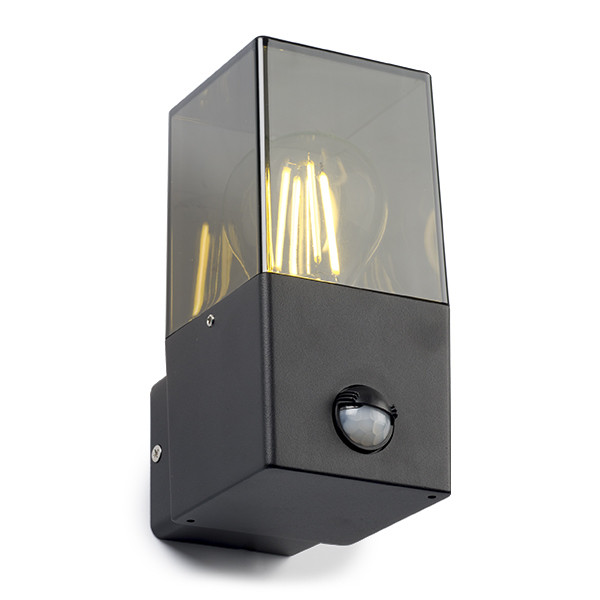 123led Wandlamp buiten met sensor E27 | Vierkant | Smokey | IP44 | Zwart  LDR08513 - 1