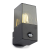 Wandlamp buiten met sensor E27 | Vierkant | Smokey | IP44 | Zwart