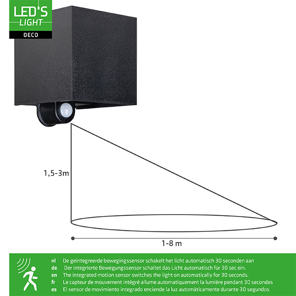 Wandlamp buiten met sensor | Up & Down | 1800K | IP54 | 7W | Zwart LDR06832 - 6