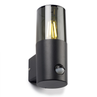 123led Wandlamp buiten met sensor E27 | Rond | Smokey | IP44 | Zwart  LDR08511