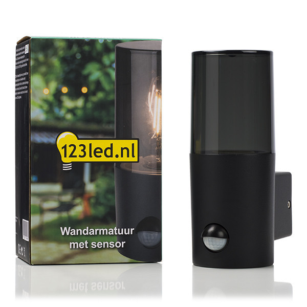 123led Wandlamp buiten met sensor E27 | Rond | Smokey | IP44 | Zwart  LDR08511 - 2