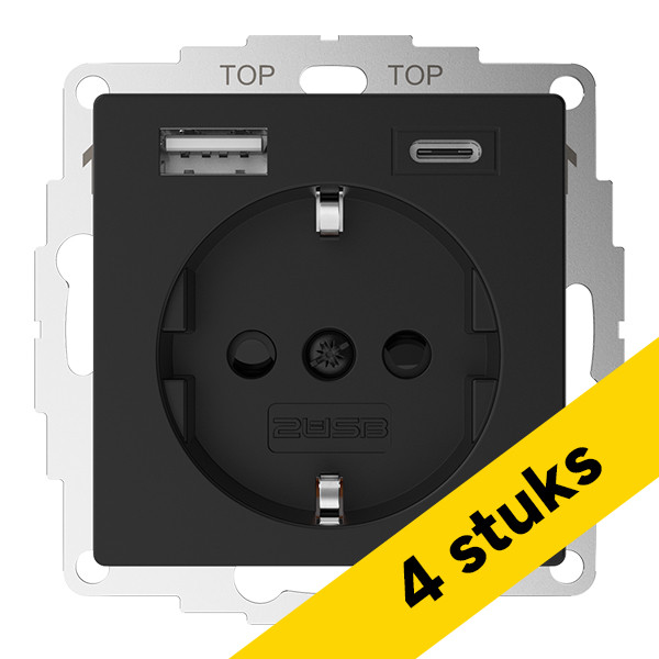 2USB Aanbieding: 4x 2USB inCharge Pro55 wandcontactdoos | USB A + USB C | Mat zwart  L2U00016 - 1