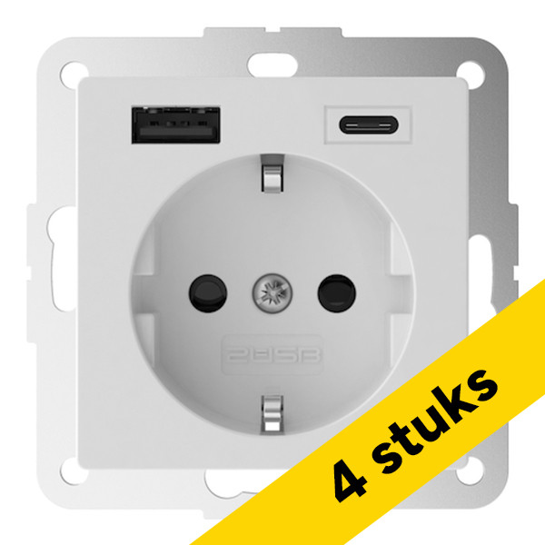 2USB Aanbieding: 4x 2USB inCharge Pro55 wandcontactdoos | USB A + USB C | Wit  L2U00014 - 1