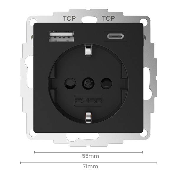 2USB inCharge Pro55 wandcontactdoos | USB A + USB C | Mat zwart  L2U00015 - 3
