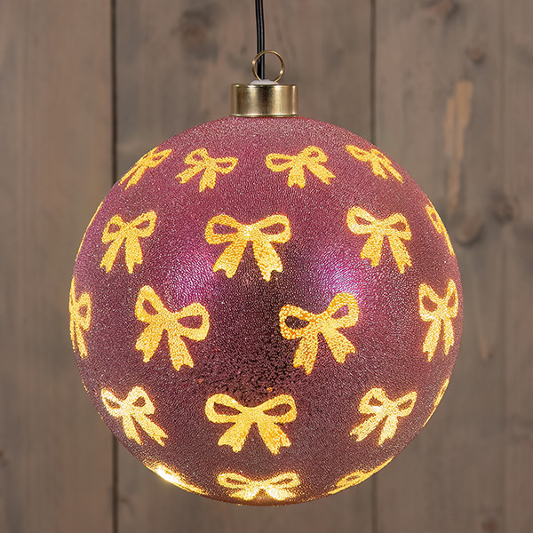 Kerstbal draaiend op batterijen | Strikken | Warm wit | Ø 15 cm | Paars LCO00725 - 1