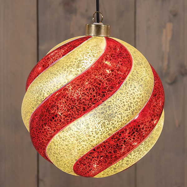Kerstbal draaiend op batterijen | Warm wit | Ø 15 cm | Rood/Goud LCO00710 - 1