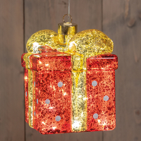 Kersthanger op batterijen | Cadeautje | 10,5 x 13,3 cm | 2x AAA | Rood/Goud LCO00705