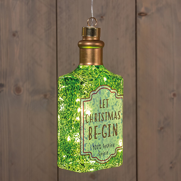 Kersthanger op batterijen | Flesje gin | 8 x 5,5 x 18,5 cm | 2x AAA | Groen LCO00719 - 1
