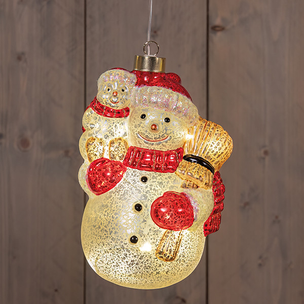 Kersthanger op batterijen | Sneeuwman | 10,5 x 12,5 x 19 cm | 2x AAA | Wit/Rood LCO00702 - 1