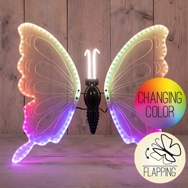 LED Vlinder | Bewegende vleugels | Spanwijdte 60 cm | Multicolor | Meerkleurig LCO00693 - 1