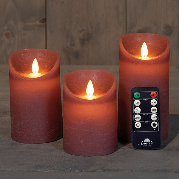 LED kaars | Ø 7,5 cm | Antiek roze | 3x | Binnen LCO00876 - 1