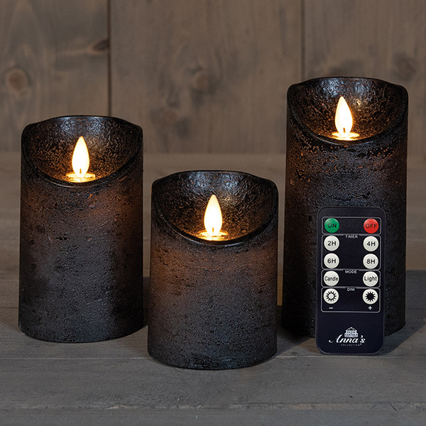 LED kaars | Ø 7,5 cm | Antraciet | 3x | Binnen LCO00886 - 1