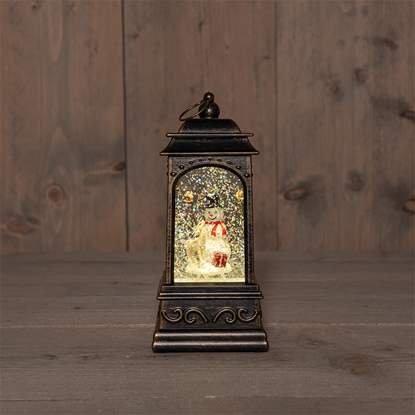 Lantaarn | Sneeuwpop | Glitterwater | 20,5 x 9 cm | Warm wit LCO00514 - 1