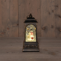 Lantaarn | Sneeuwpop | Glitterwater | 20,5 x 9 cm | Warm wit LCO00514