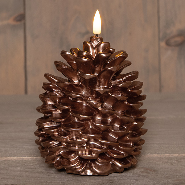 Led dennenappelkaars 10,5 x 12,5 cm | Brons | 3D vlam LCO00850 - 1