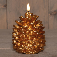 Led dennenappelkaars 10,5 x 12,5 cm | Goud | 3D vlam LCO00849