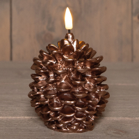 Led dennenappelkaars 8,5 x 10 cm | Brons | 3D vlam LCO00848