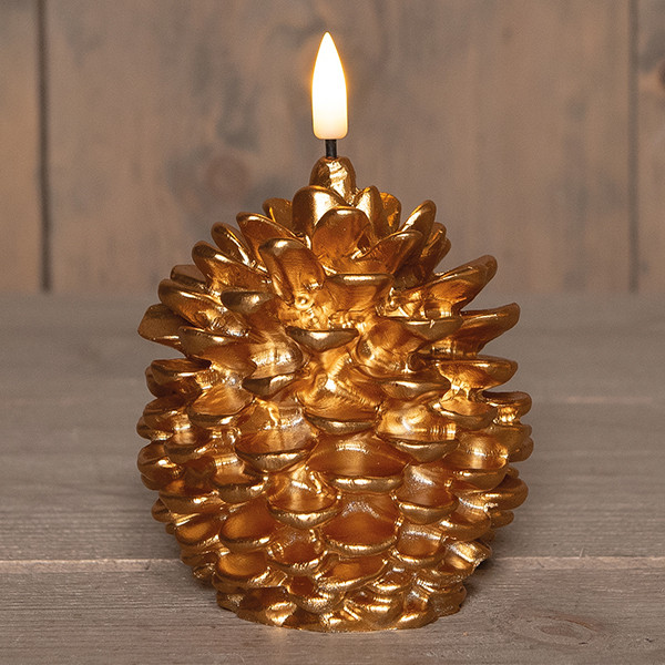 Led dennenappelkaars 8,5 x 10 cm | Goud | 3D vlam LCO00847 - 1