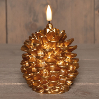 Led dennenappelkaars 8,5 x 10 cm | Goud | 3D vlam LCO00847