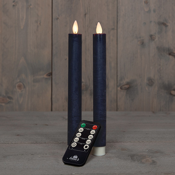 Anna Collection Led dinerkaars 23 cm | Antiek Blauw | Bewegende vlam | 2 stuks  LCO00352 - 1