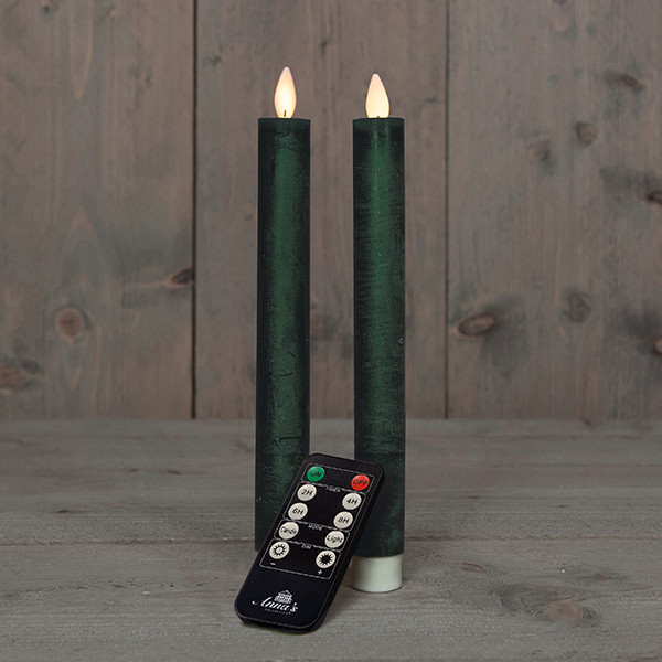 Anna Collection Led dinerkaars 23 cm | Antiek Groen | Bewegende vlam | 2 stuks  LCO00351 - 1