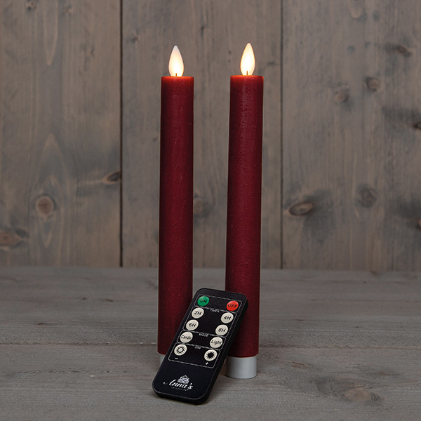 Anna Collection Led dinerkaars 23 cm | Bordeaux | Bewegende vlam | 2 stuks  LCO00354 - 1