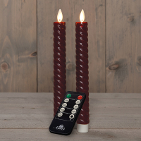 Anna Collection Led dinerkaars 23 cm | Bordeaux | Swirl | 3D vlam | 2 stuks  LCO00387
