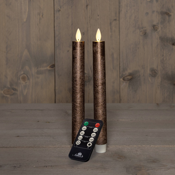 Anna Collection Led dinerkaars 23 cm | Brons | Bewegende vlam | 2 stuks  LCO00359 - 1