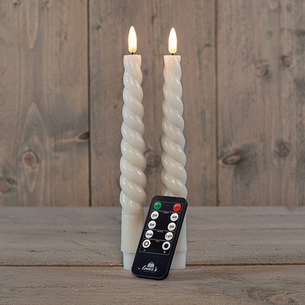Anna Collection Led dinerkaars 23 cm | Ivoor | Gedraaid | 3D vlam | 2 stuks  LCO00124 - 1