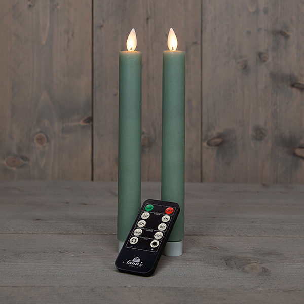 Anna Collection Led dinerkaars 23 cm | Jade Groen | Bewegende vlam | 2 stuks  LCO00223 - 1