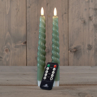 Anna Collection Led dinerkaars 23 cm | Jade Groen | Gedraaid | 3D vlam | 2 stuks  LCO00136