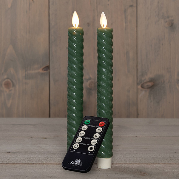 Anna Collection Led dinerkaars 23 cm | Jade Groen | Swirl | 3D vlam | 2 stuks  LCO00385 - 1