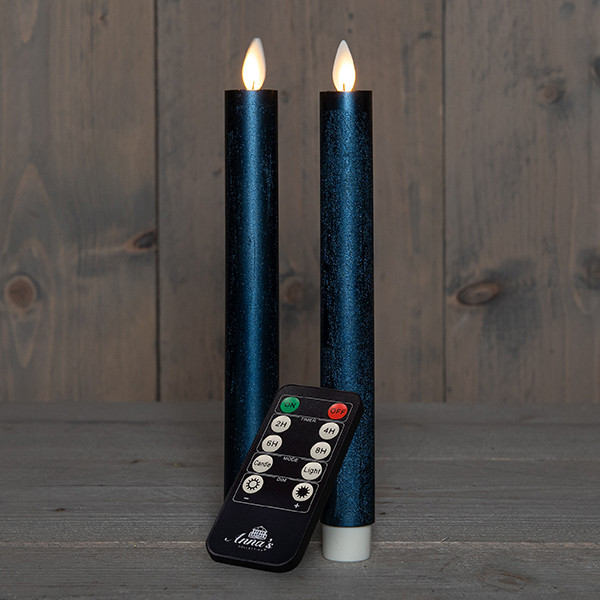 Led dinerkaars 23 cm | Metallic Blauw | Bewegende vlam | 2 stuks LCO00544 - 1