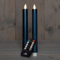 Led dinerkaars 23 cm | Metallic Blauw | Bewegende vlam | 2 stuks LCO00544