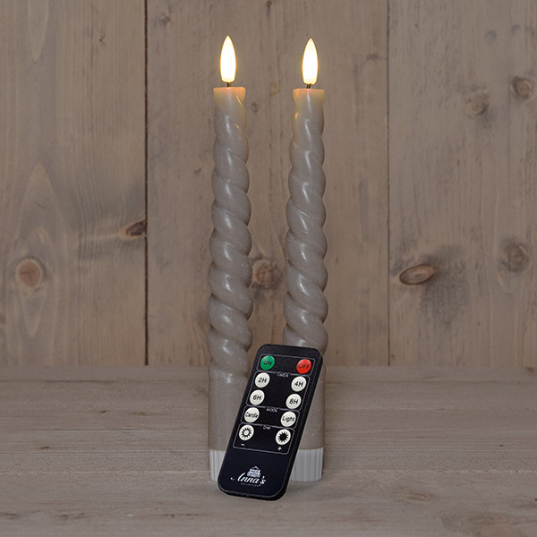 Anna Collection Led dinerkaars 23 cm | Taupe | Gedraaid | 3D vlam | 2 stuks  LCO00232 - 1