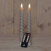 Anna Collection Led dinerkaars 23 cm | Taupe | Gedraaid | 3D vlam | 2 stuks  LCO00232