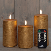 Led kaars 7.5 x 10 cm, 12.5 cm, 15 cm | Goud | 3D vlam | Oplaadbaar | 3 stuks LCO00938