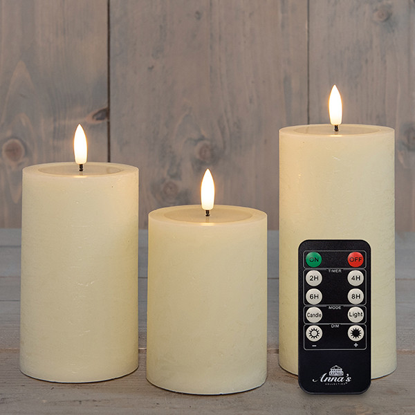 Led kaars 7.5 x 10 cm, 12.5 cm, 15 cm | Ivoor | 3D Vlam | Oplaadbaar | 3 stuks LCO00926 - 1