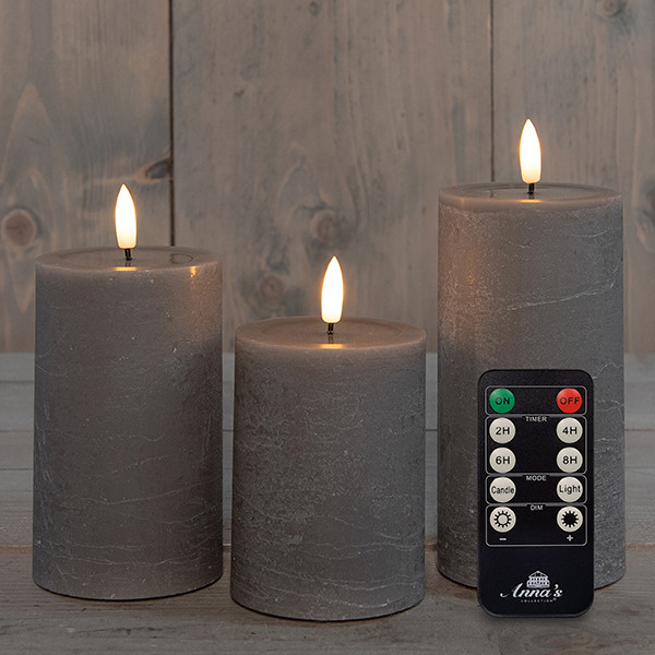 Led kaars 7.5 x 10 cm, 12.5 cm, 15 cm | Taupe | 3D vlam | Oplaadbaar | 3 stuks LCO00930 - 1