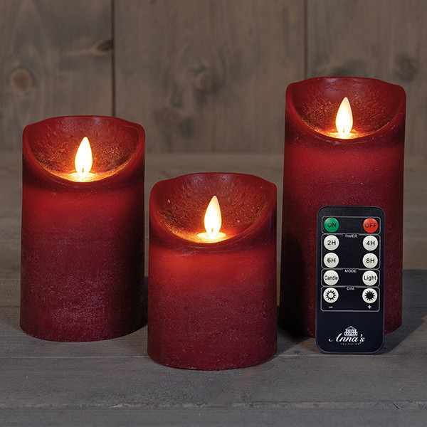Led kaars 7,5 x 10 cm, 12.5 cm, 15 cm | Bordeaux | Bewegende vlam | 3 stuks LCO00881 - 1
